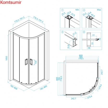 Душевой уголок RGW CL-54B 800x800 Душевой уголок RGW CL-54B 800x800