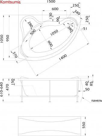 Акриловая ванна 1Marka CATANIA 150x105 L/R