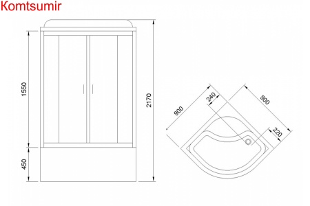 Душевая кабина RB 90BK1-M (матовое) 90x90x217 Душевая кабина RB 90BK1-M (матовое) 90x90x217