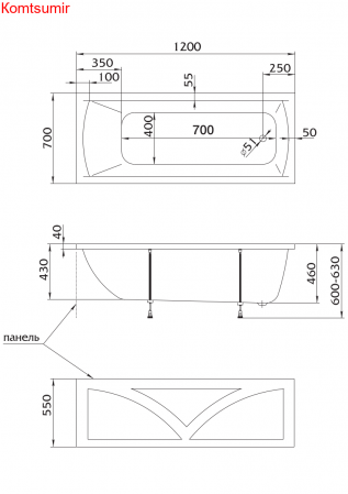 Акриловая ванна 1Marka Modern 120х70 см