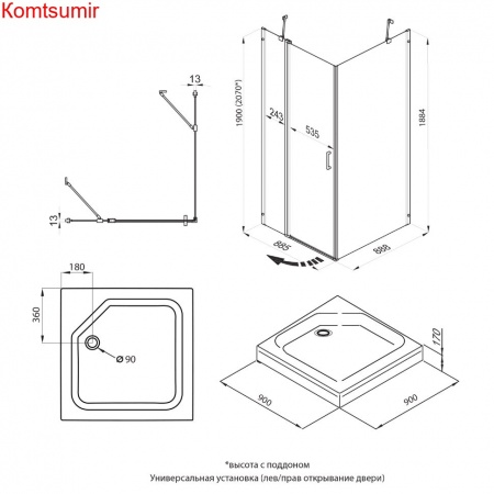 Душевое Ограждение Triton Йота-Блэк 90*90