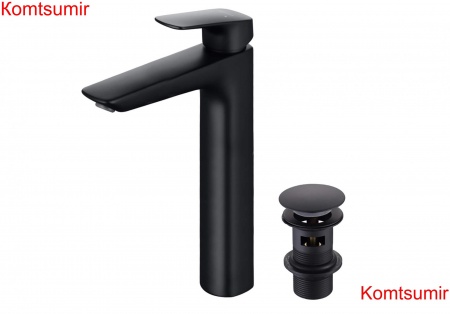 Смеситель для раковины 227 с донным клапаном AQUATEK, матовый черный AQ1005MB ВЕГА