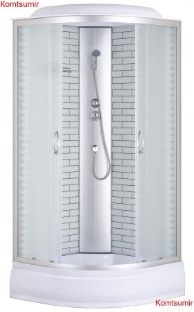 Душевая кабина Loranto 90х90х215 поддон 25 см, белый кирпичный узор, стекло 4 мм, профиль хром (CS-6690-25FW 90)