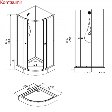 Душевая кабина Loranto NEO 90x90x(190+15) c низким поддоном 15см, прозрачное закаленное стекло 5 мм, задние стеклянные стенки черные, профиль черный-матовый (CS-21800BP)