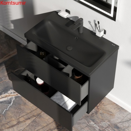M90FHX07522BM GEM, База под раковину, подвесная, 75 см, 2 ящика push-to-open, цвет: черный матовый