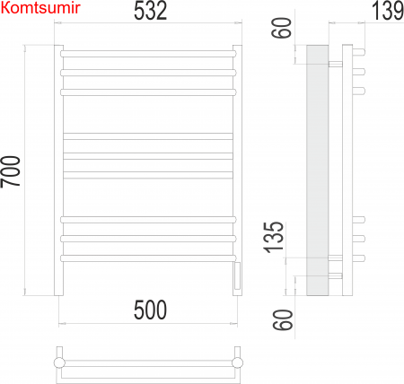 Прато П9 500х700 электро (sensor quick touch) Полотенцесушитель  TERMINUS Прато П9 500х700 электро (sensor quick touch) Полотенцесушитель  TERMINUS