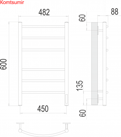 Классик П6 450х600 электро КС 9003 матовый  ( new встроен диммер) Полотенцесушитель TERMINUS