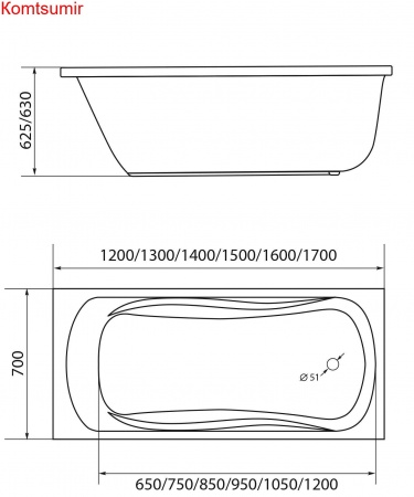 Акриловая ванна 1Marka Classic 140х70 A