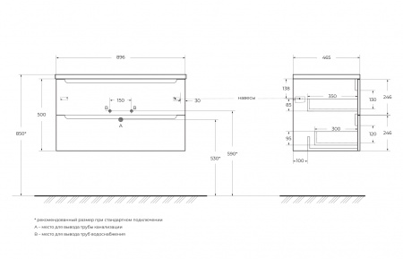База под раковину подвесная BelBagno ETNA-900-2C-SO-RG-P Rovere Grigio