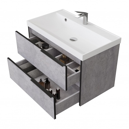 Тумба Fostero 80 подвесная Цемент Светлый с раковиной