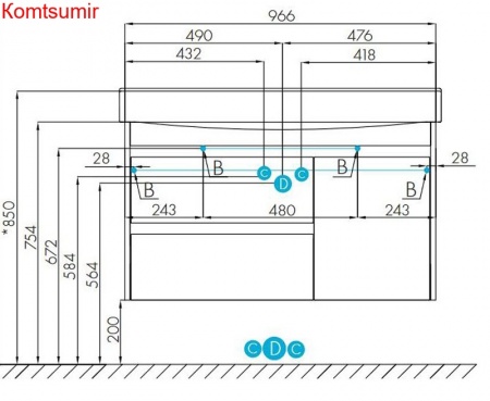 Тумба под раковину AQUATON Нортон 100 подвесная, белая (1A249001NT010)