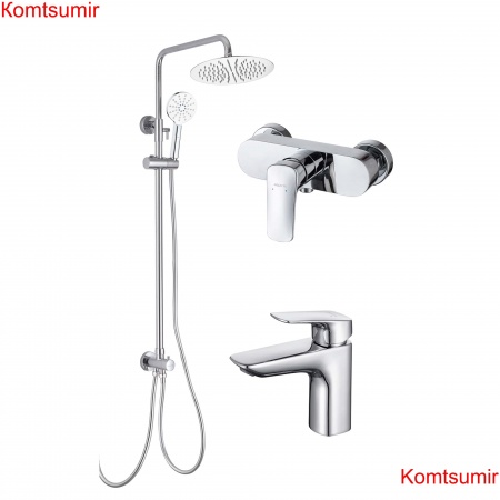 AQ1010CR ВЕГА смеситель для раковины 97 без донного клапана + AQ1060CR ВЕГА смеситель для душа + AQ2046CR ВЕГА душевая система 3jet 250мм Reno