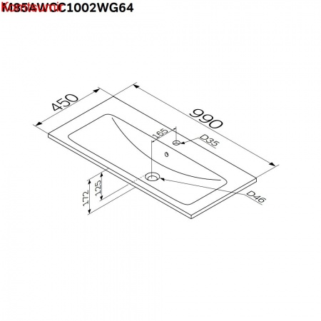 M85AWCC1002WG64 X-Joy, Раковина мебельная, керамическая, 100 см, встроенная, цвет: белый, глянец