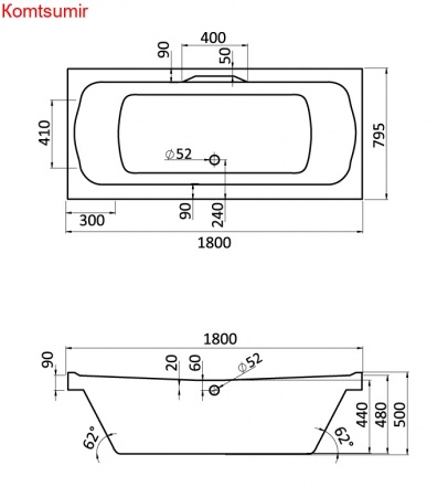 Ванна акриловая Santek Корсика прямоугольная 180х80, белая