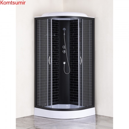 Душевая кабина Loranto 80х80х215 поддон 13см, черный кирпичный узор, прозрачное стекло 4мм, профиль черный (CS668013GB80)