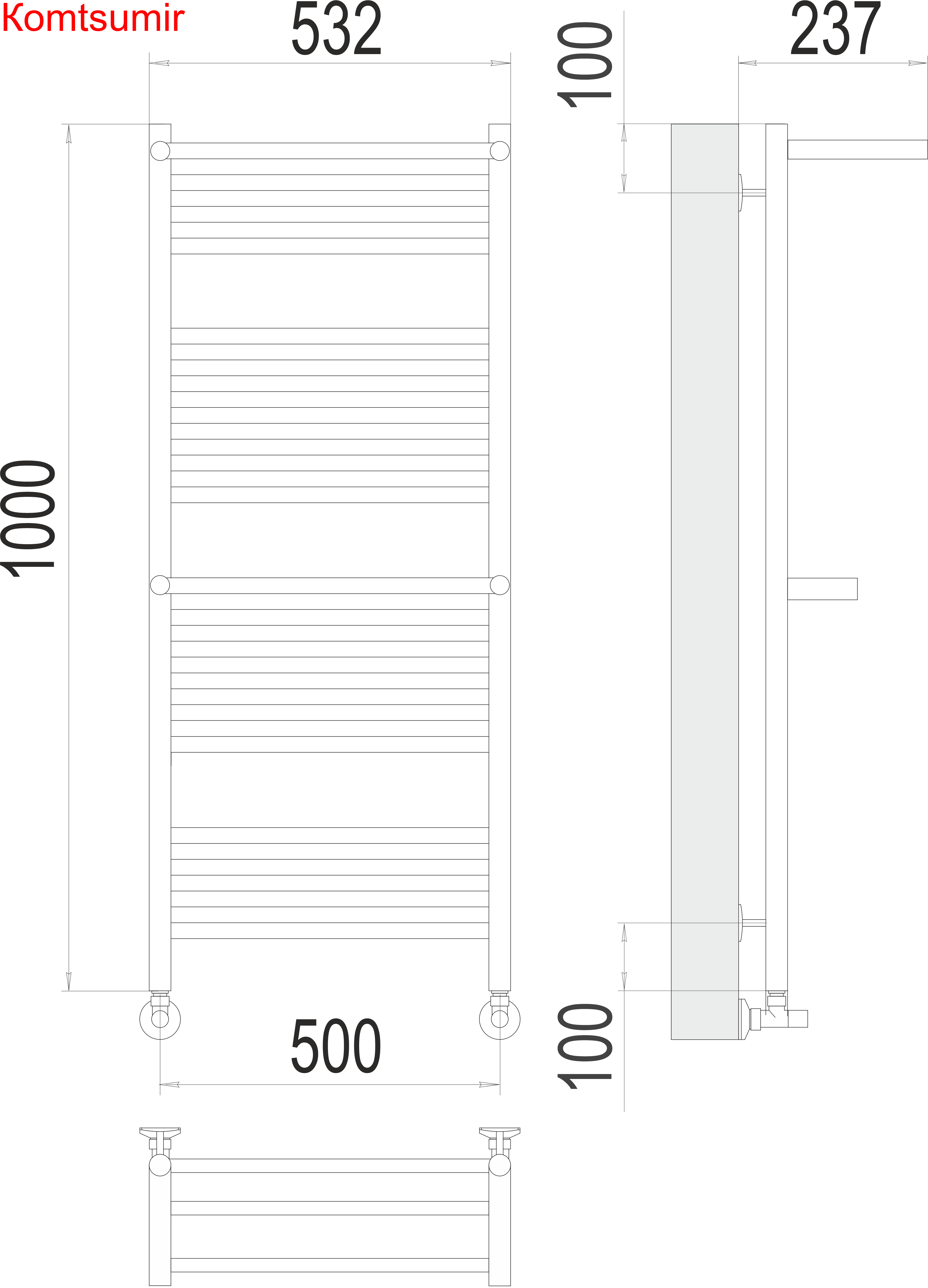 Аврора c 2-мя/п П20 500х1000 Полотенцесушитель  TERMINUS