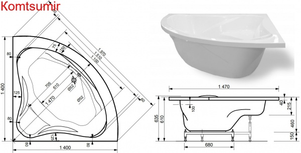 Ванна из искусственного камня Эстет Аврора 140х140