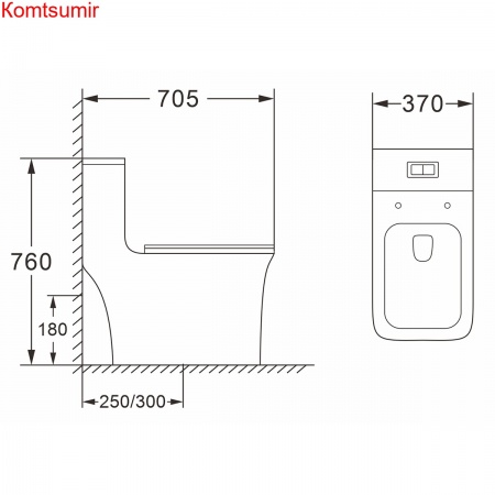Унитаз-моноблок AZARIO GRESSA 705х370х760 напольный безободковый в комплекте с сиденьем дюропласт микролифт, цвет черный матовый (AZ-1111MB)