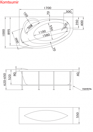 Акриловая ванна 1Marka Julianna 170x100 R
