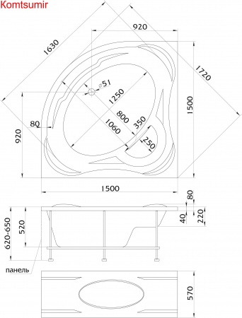 Акриловая ванна 1Marka PALERMO 150x150