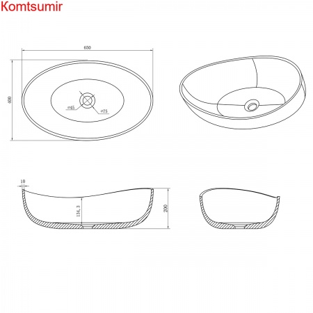 Раковина AZARIO 650x400x200 накладная из искусственного камня, белая матовая (AZ-1214S)