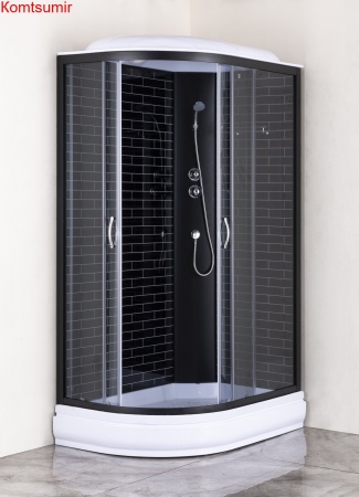Душевая кабина Loranto 120х80х215  поддон 20 см, черный кирпичный узор, серое стекло 4 мм, профиль черный (CS-66120-20R GB 120)