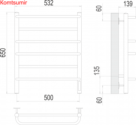 Евромикс П6 500х650 Электро (quick touch) Полотенцесушитель  TERMINUS Евромикс П6 500х650 Электро (quick touch) Полотенцесушитель  TERMINUS