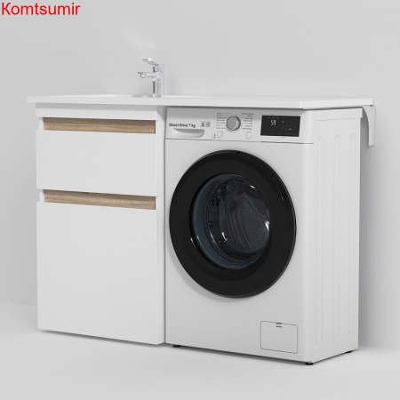 M85AWPL1201WG X-Joy, Раковина над стиральной машиной, литьевой мрамор, левая, 120 см, белый глянец