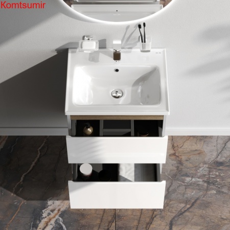 M85AFHX0552WG X-Joy, База под раковину, подвесная, 55 см, 2 ящика, белый глянец