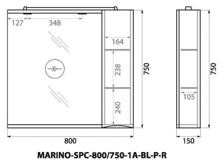 Шкаф подвесной BelBagno MARINO-SPC-800/750-1A-BL-P-R Шкаф подвесной BelBagno MARINO-SPC-800/750-1A-BL-P-R
