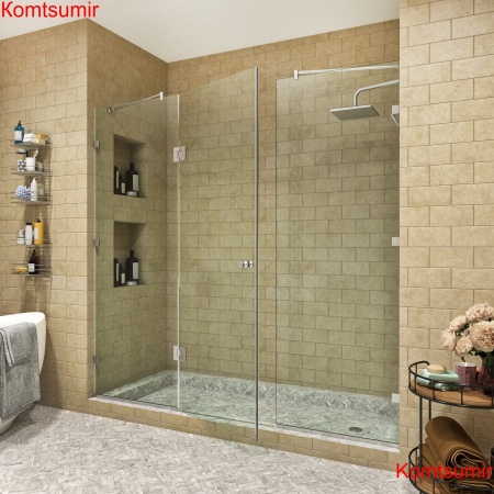 Душевая дверь, с двумя неподвижными частями 150х200 "GLASS" Распашная, фурнитура хром, прозрачное стекло 6 мм.