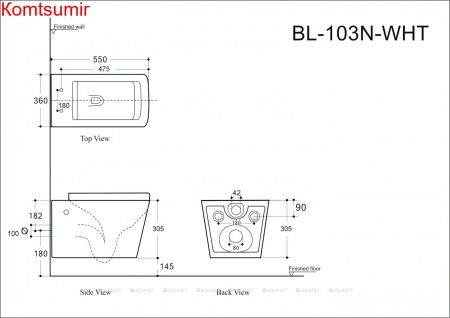 Унитаз подвесной Aquanet Rimless Tavr-W BL-103N-WHT