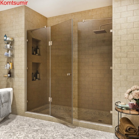 Душевая дверь, с двумя неподвижными частями 150х200 "GLASS" Распашная, фурнитура хром, прозрачное стекло 6 мм.