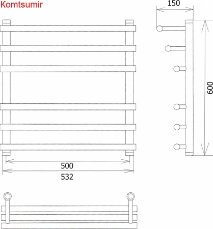 Полотенцесушитель водяной Двин F primo 60/50 1" - 3/4" - 1/2" состаренная бронза
