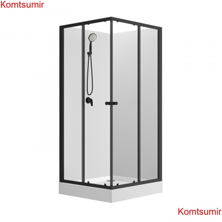 Душевая кабина Loranto NEO 100x100x(190+15) c низким поддоном 15см, прозрачное закаленное стекло 5 мм,задние стеклянные стенки белые, профиль черный-матовый (CS-21801-100)