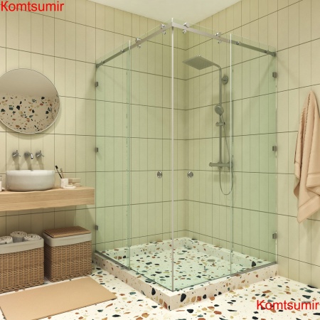 Душевое ограждение 100х100 "GLASS" Раздвижное с угла, фурнитура хром, прозрачное стекло, 6мм. Душевое ограждение 100х100 "GLASS" Раздвижное с угла, фурнитура хром, прозрачное стекло, 6мм.