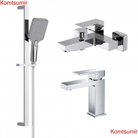 AQ1610CR ЛИБРА смеситель для раковины 114, без донного клапана + AQ1640CR ЛИБРА смеситель для ванны + AQ2019CR ЛИБРА душевой гарнитур 3jet 68 см