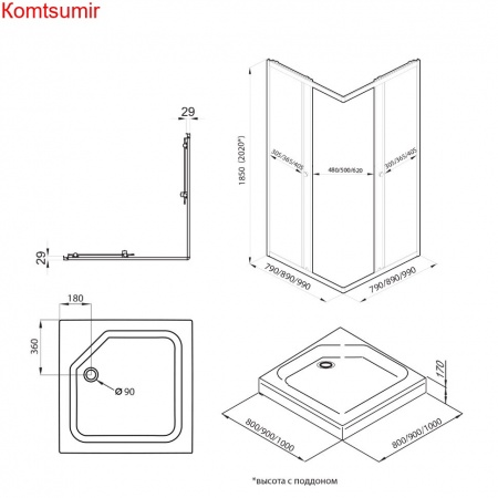 Душевое Ограждение Triton Вента-Блэк 100*100