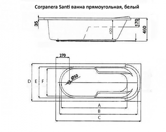 Corpanera Santi ванна прямоугольная 150*75, белый