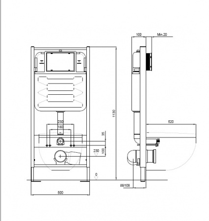 Инсталляция для подвесного унитаза Aquatek Standart 50 INS-0000012, 1130*500*100 мм