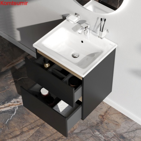 M85AFHX0552BM X-Joy, База под раковину, подвесная, 55 см, 2 ящика, черный матовый