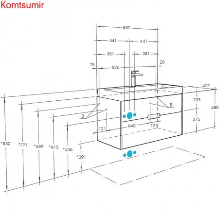 Тумба под раковину AQUATON Оливия 90 подвесная Бежевый/Дуб веллингтон (1A254401OLVG0)