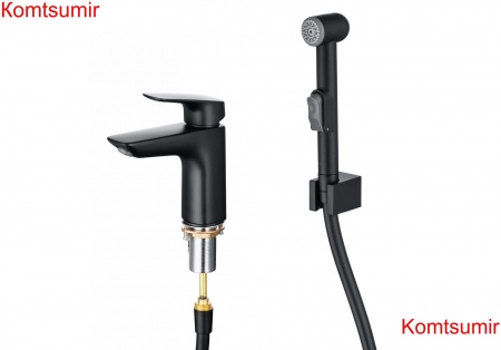 Смеситель для раковины 97 с гигиеническим ручным душем AQUATEK, матовый черный AQ1012MB ВЕГА