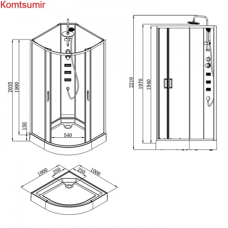 Душевая кабина Loranto NEO 100x100x(190+15) с низким поддоном 15см, прозрачное закаленное стекло 5 мм, задние стеклянные стенки белые, профиль черный-матовый (CS-21811-100)