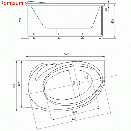 Акриловая ванна с экраном Акватек Бетта 150x95 см