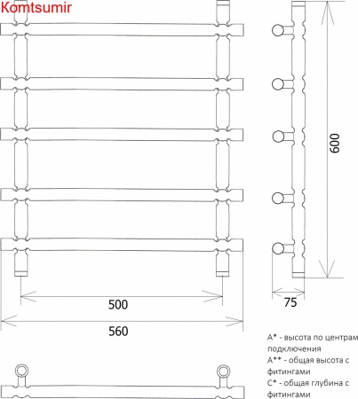 Полотенцесушитель водяной Двин Bubble 3 60/50 1"-3/4"-1/2"