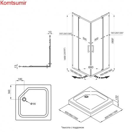Душевое Ограждение Triton Каппа-Хром 90*90
