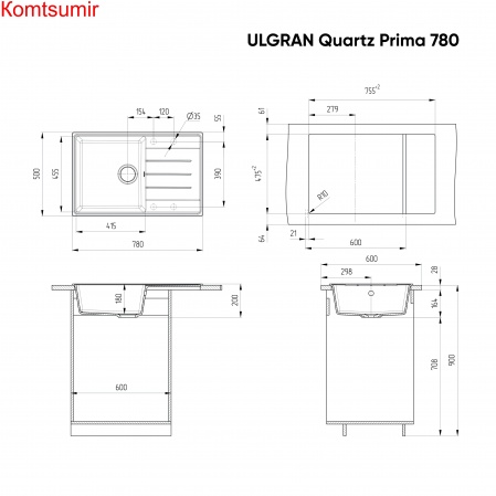 Мойка ULGRAN Quartz Prima 780 Мойка ULGRAN Quartz Prima 780