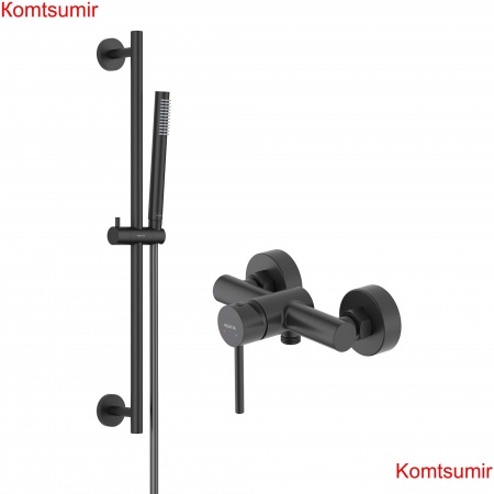 AQ1360MB ЕВРОПА смеситель для душа, матовый черный + AQ2012MB ЕВРОПА душевой гарнитур 1jet 65 см, матовый черный