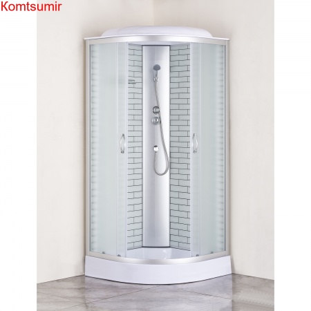 Душевая кабина Loranto SUNWAY 100х100х215 поддон 13см, белый кирпичный узор, матовое стекло 4мм, профиль хром (CS661013FW100)